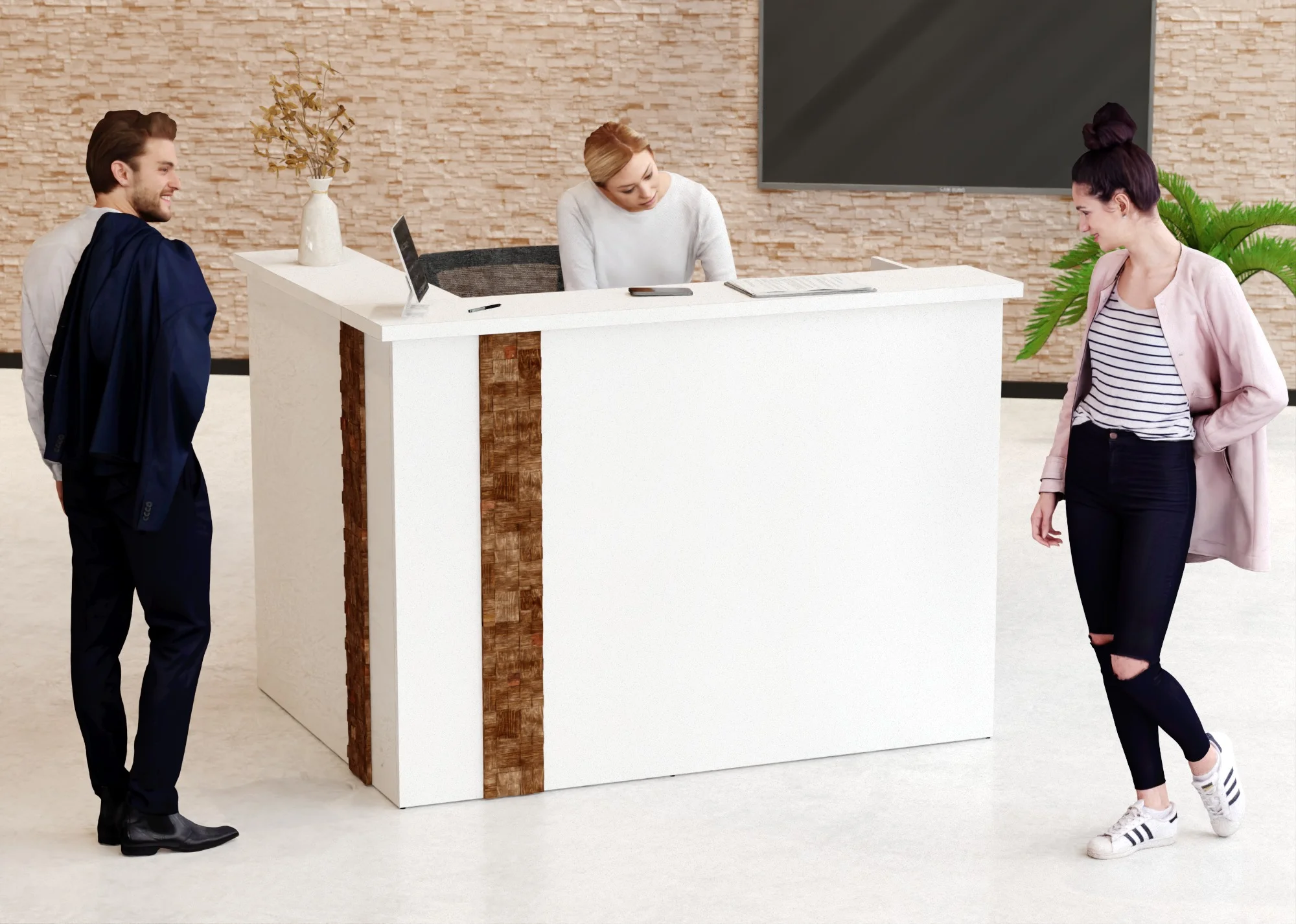 Recepcja z mozajką drewnianą